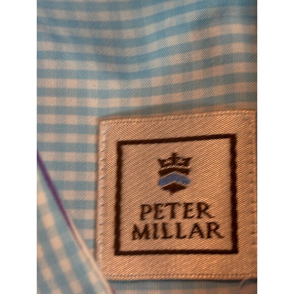 Peter Millar Mens Blue Checkered Dress Shirt Size M - Picture 5 of 16